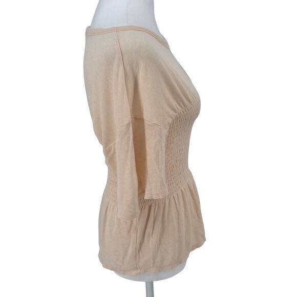 Soft Joie smocked peplum top Sz M beige/sand lyocell-wool blend, dolman - Picture 5 of 9
